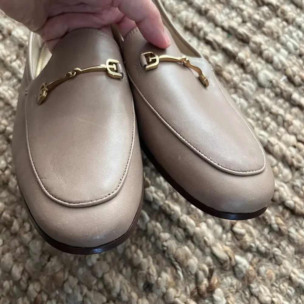 Sam Edelman Loraine Bit Loafers Taupe Leather Gold Hardware Women’s 10.5 Preppy